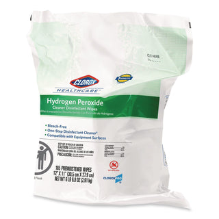 Hydrogen Peroxide Cleaner Disinfectant Wipes, 12 x 11, Unscented, White, 185/Pack, 2 Packs/Carton