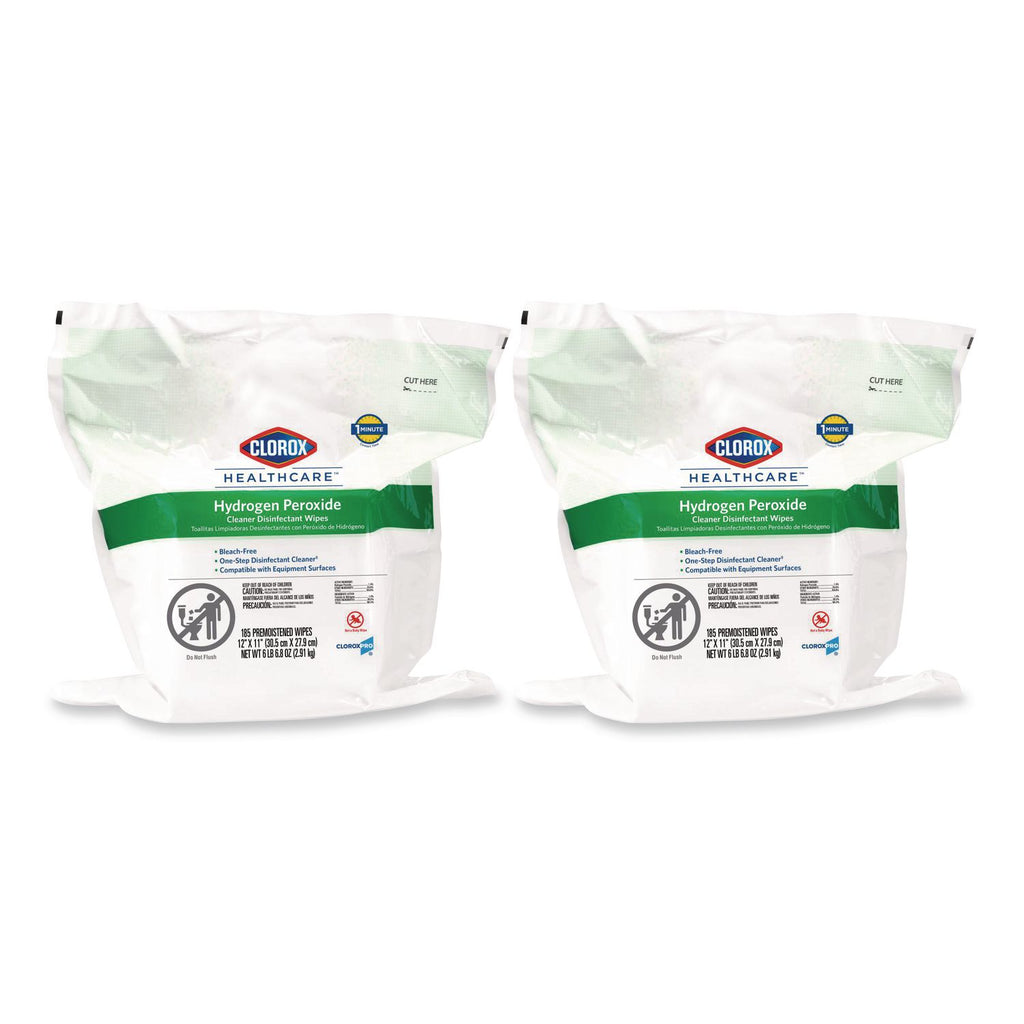 Hydrogen Peroxide Cleaner Disinfectant Wipes, 12 x 11, Unscented, White, 185/Pack, 2 Packs/Carton
