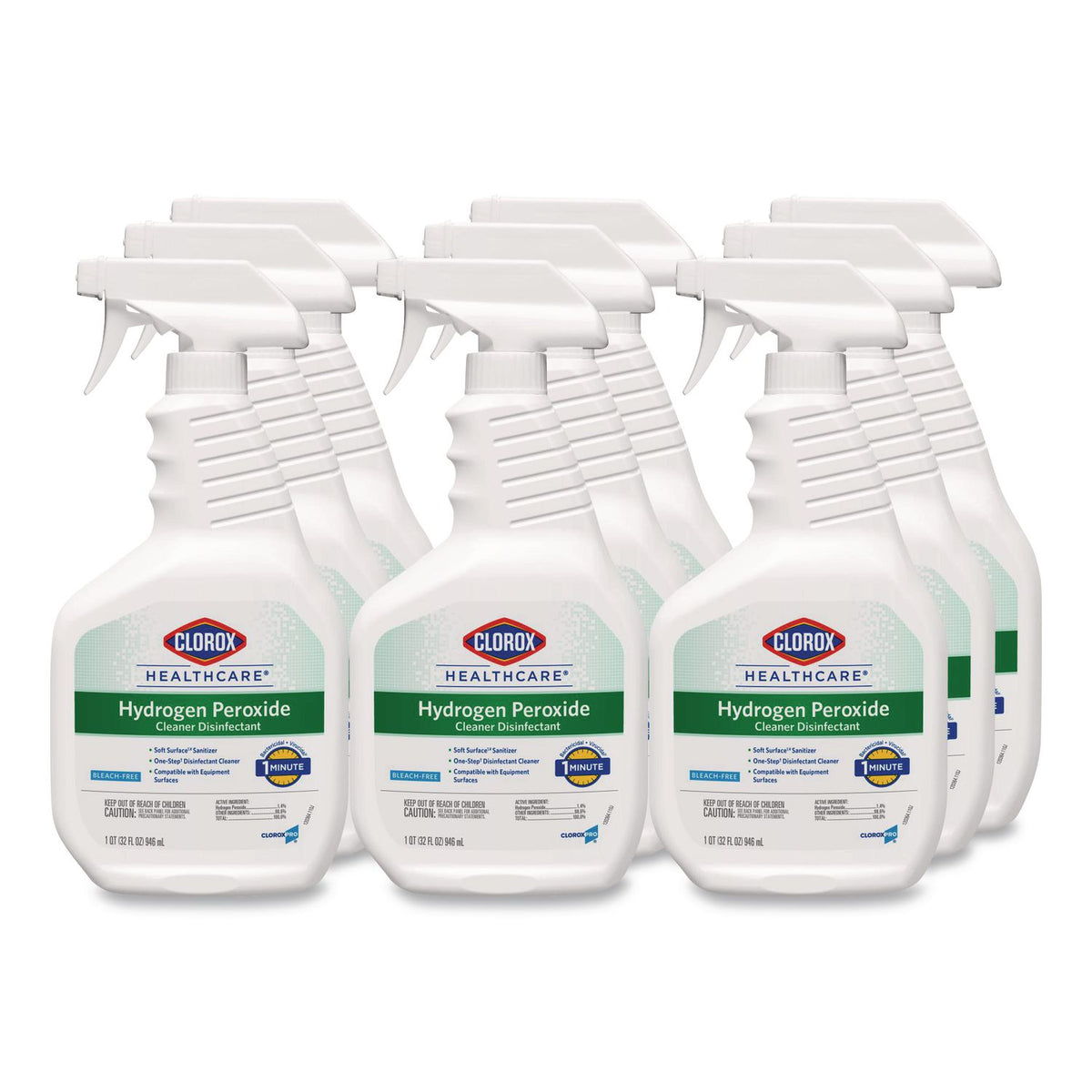 Hydrogen-Peroxide Cleaner/Disinfectant, 32 oz Spray Bottle, 9/Carton