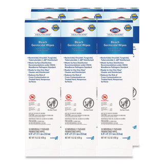 Bleach Germicidal Wipes, 1-Ply, 6.75 x 9, Unscented, White, 50/Box, 6 Boxes/Carton