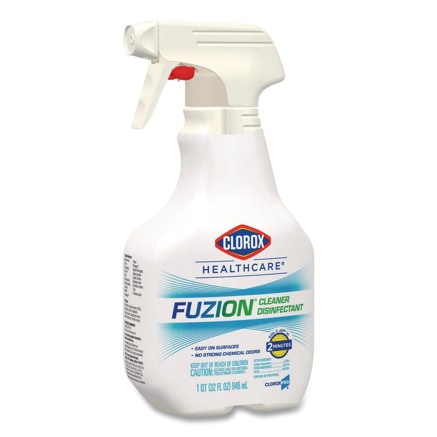 Fuzion Cleaner Disinfectant, Unscented, 32 oz Spray Bottle, 9/Carton