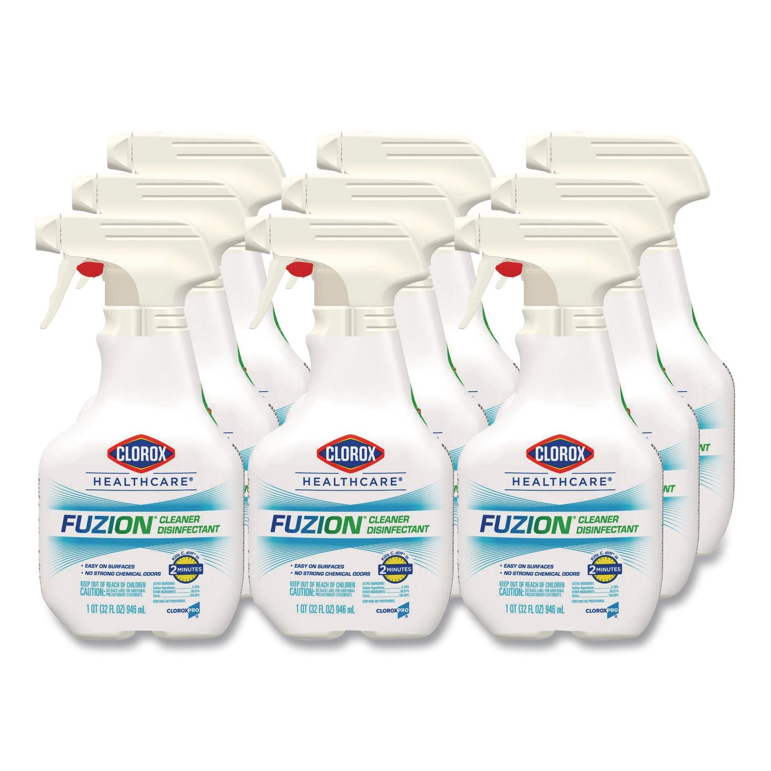 Fuzion Cleaner Disinfectant, Unscented, 32 oz Spray Bottle, 9/Carton
