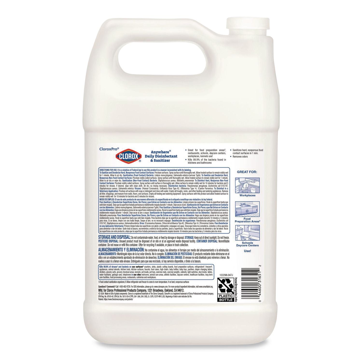 CloroxPro Anywhere Daily Disinfectant and Sanitizing Bottle - 128 fl oz (4 quart) - 1 Each - Disinfectant, Deodorize, pH Balanced - Translucent