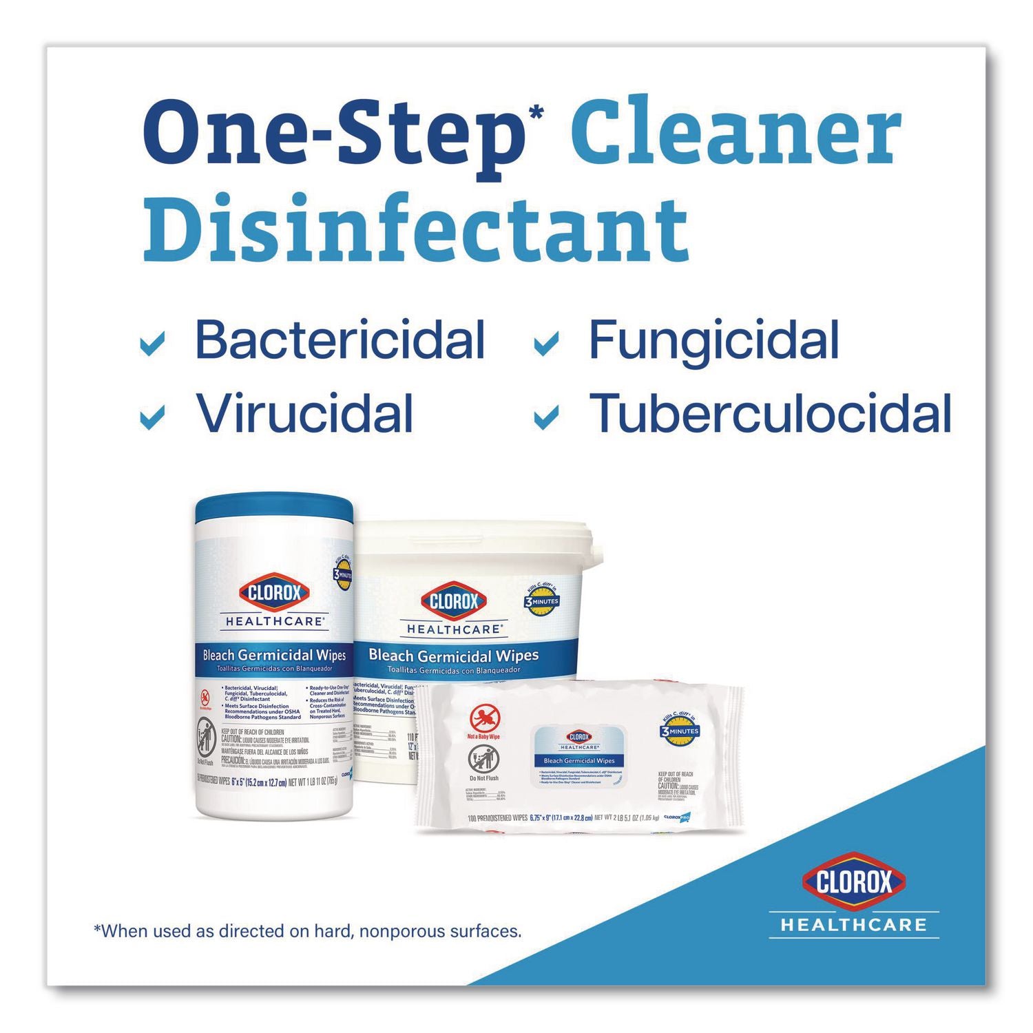Bleach Germicidal Wipes, 1-Ply, 12 x 12, Unscented, White, 110/Bag