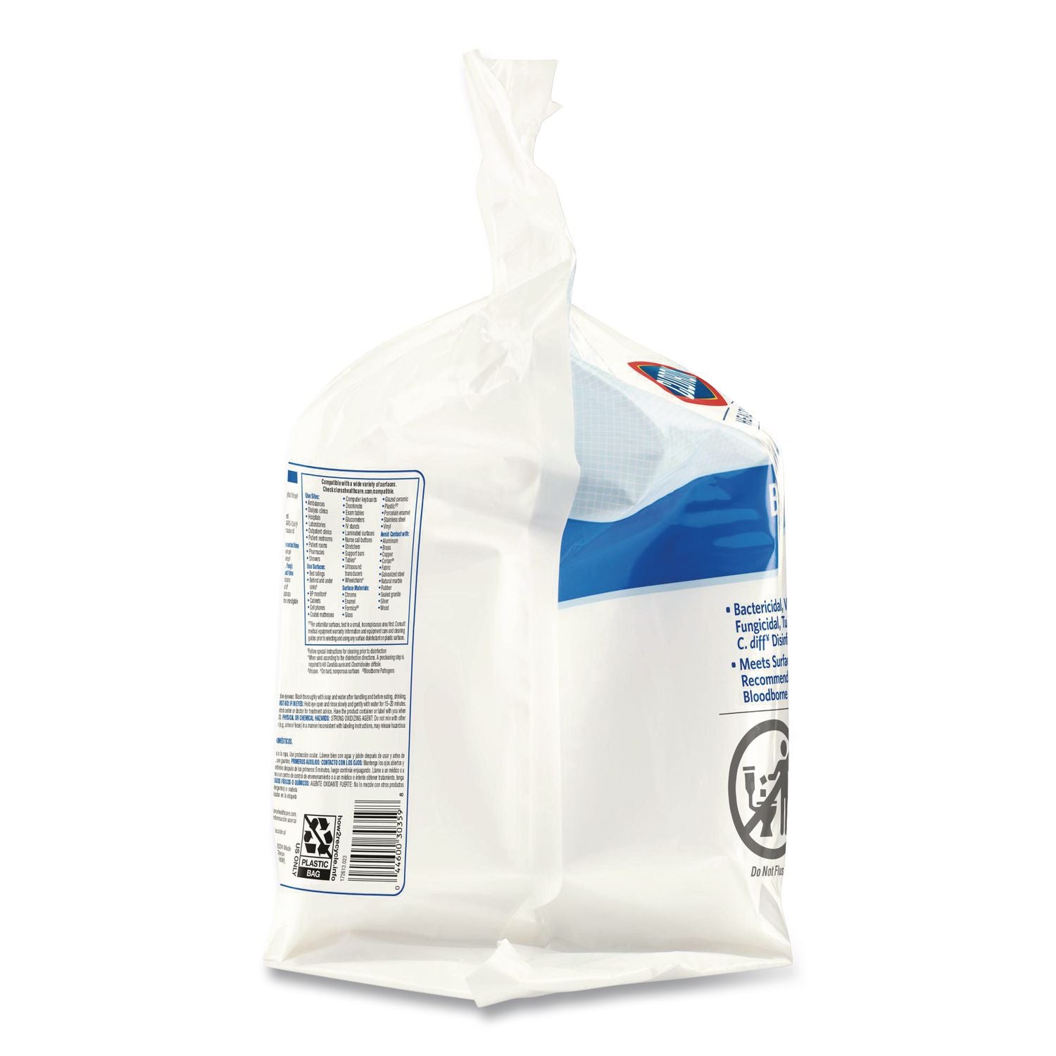 Bleach Germicidal Wipes, 1-Ply, 12 x 12, Unscented, White, 110/Bag