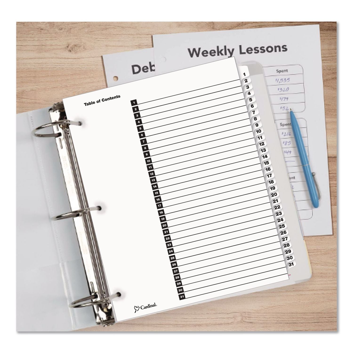 OneStep Printable Table of Contents and Dividers, 31-Tab, 1 to 31, 11 x 8.5, White, White Tabs, 1 Set