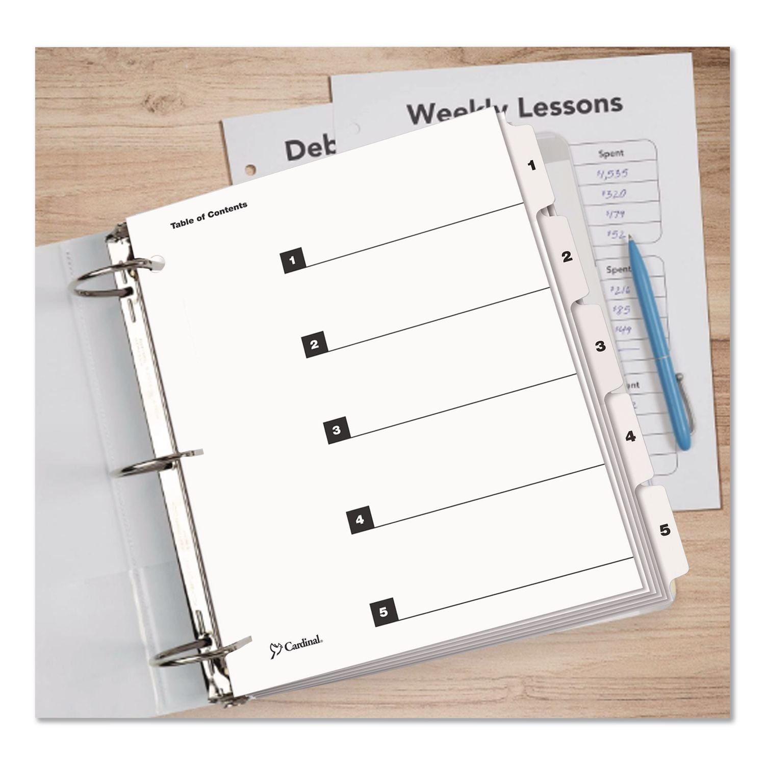 OneStep Printable Table of Contents and Dividers, 5-Tab, 1 to 5, 11 x 8.5, White, White Tabs, 1 Set