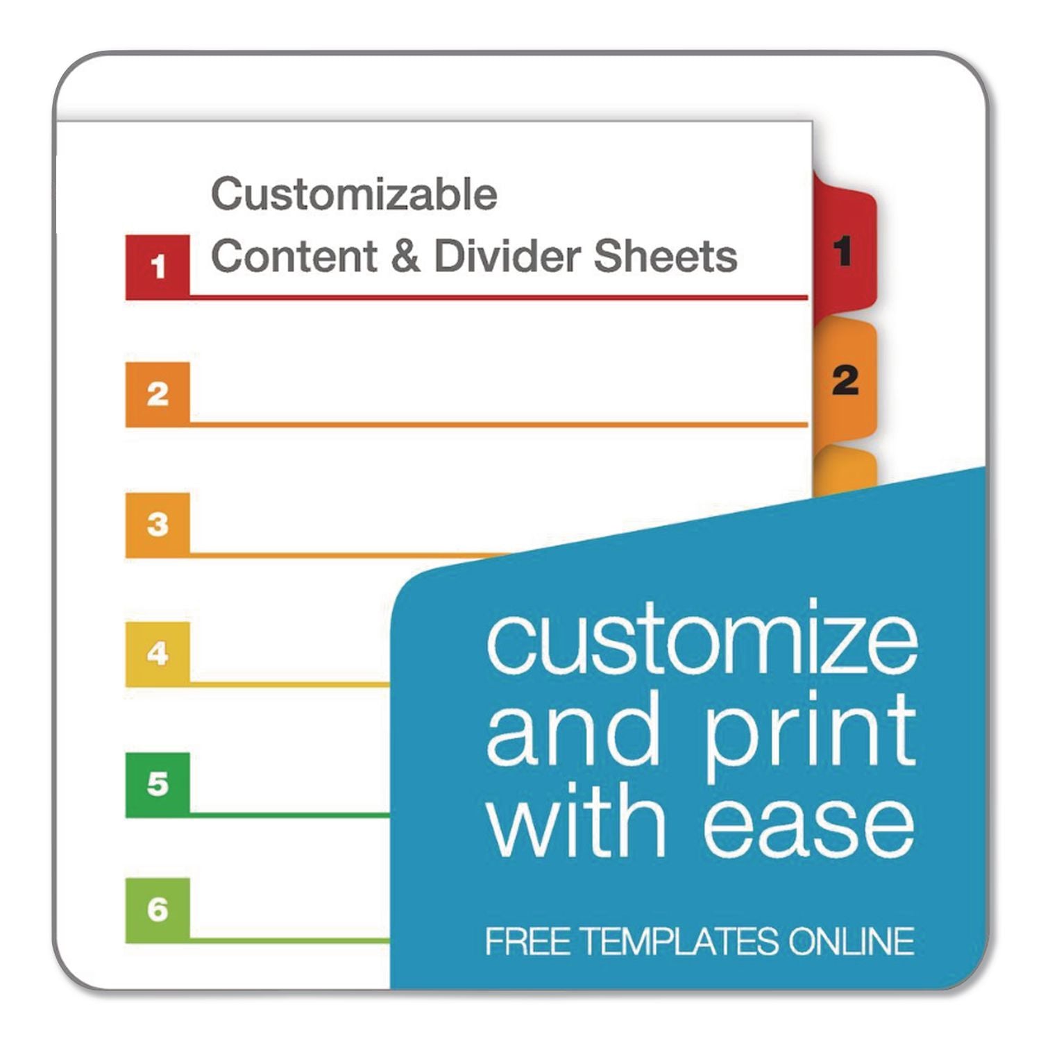 OneStep Printable Table of Contents and Dividers, 10-Tab, 1 to 10, 11 x 8.5, White, Assorted Tabs, 1 Set