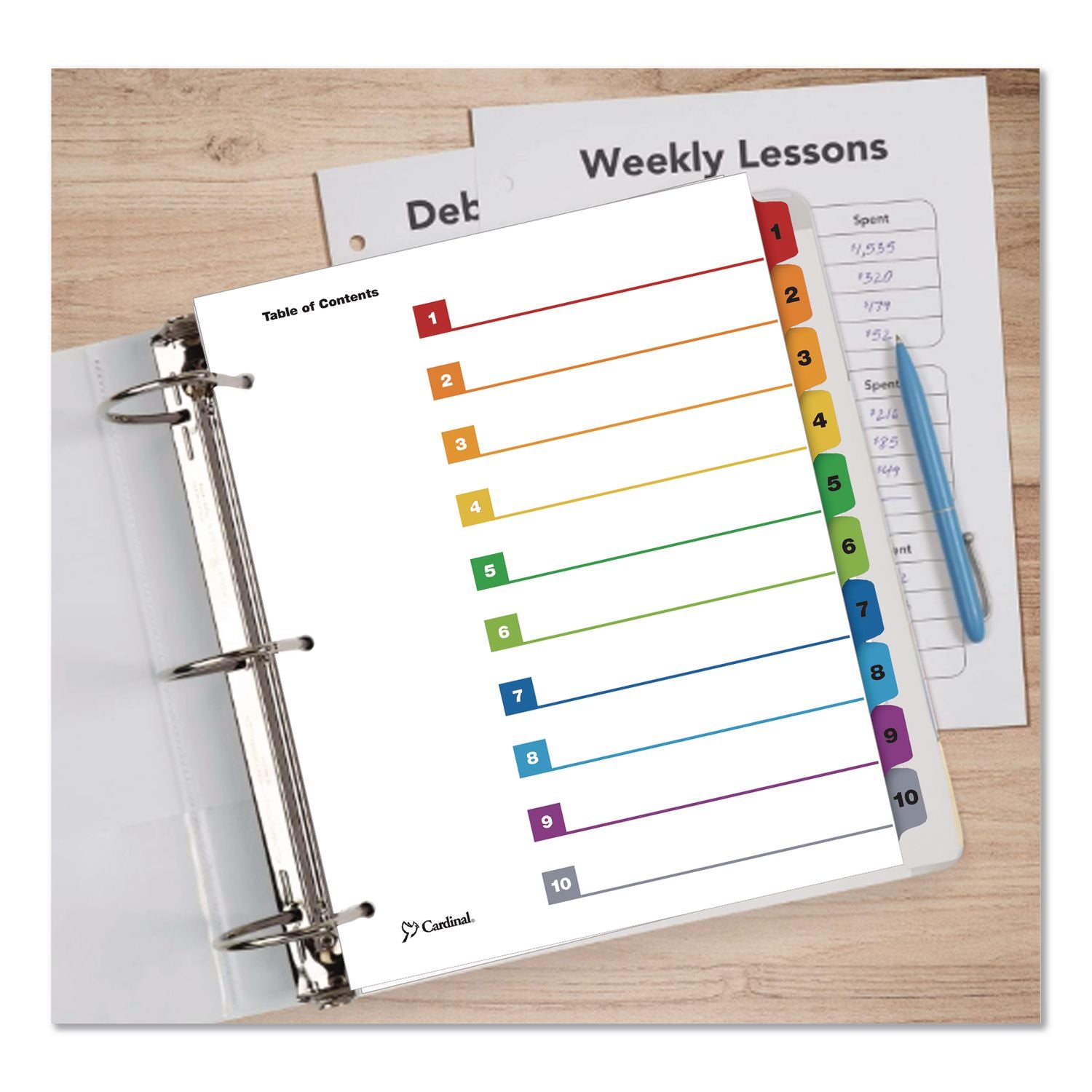 OneStep Printable Table of Contents and Dividers, 10-Tab, 1 to 10, 11 x 8.5, White, Assorted Tabs, 1 Set