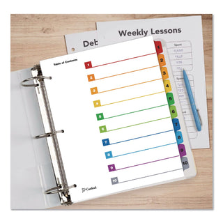 OneStep Printable Table of Contents and Dividers, 10-Tab, 1 to 10, 11 x 8.5, White, Assorted Tabs, 1 Set