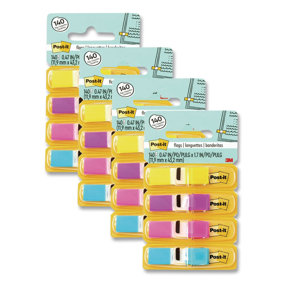 Highlighting Page Flags, 4 Bright Colors, 0.5 x 1.75, 35/Color, 4 Dispensers/Pack