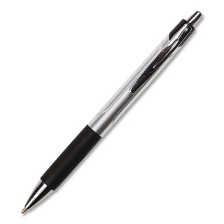 Comfort Grip Ballpoint Pen, Retractable, Medium 1 mm, Black Ink, Silver/Black Barrel, Dozen