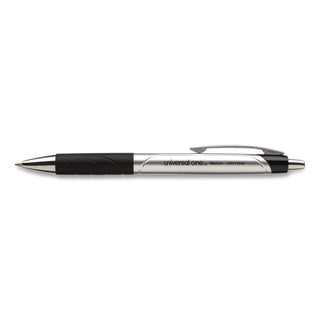 Comfort Grip Ballpoint Pen, Retractable, Medium 1 mm, Black Ink, Silver/Black Barrel, Dozen