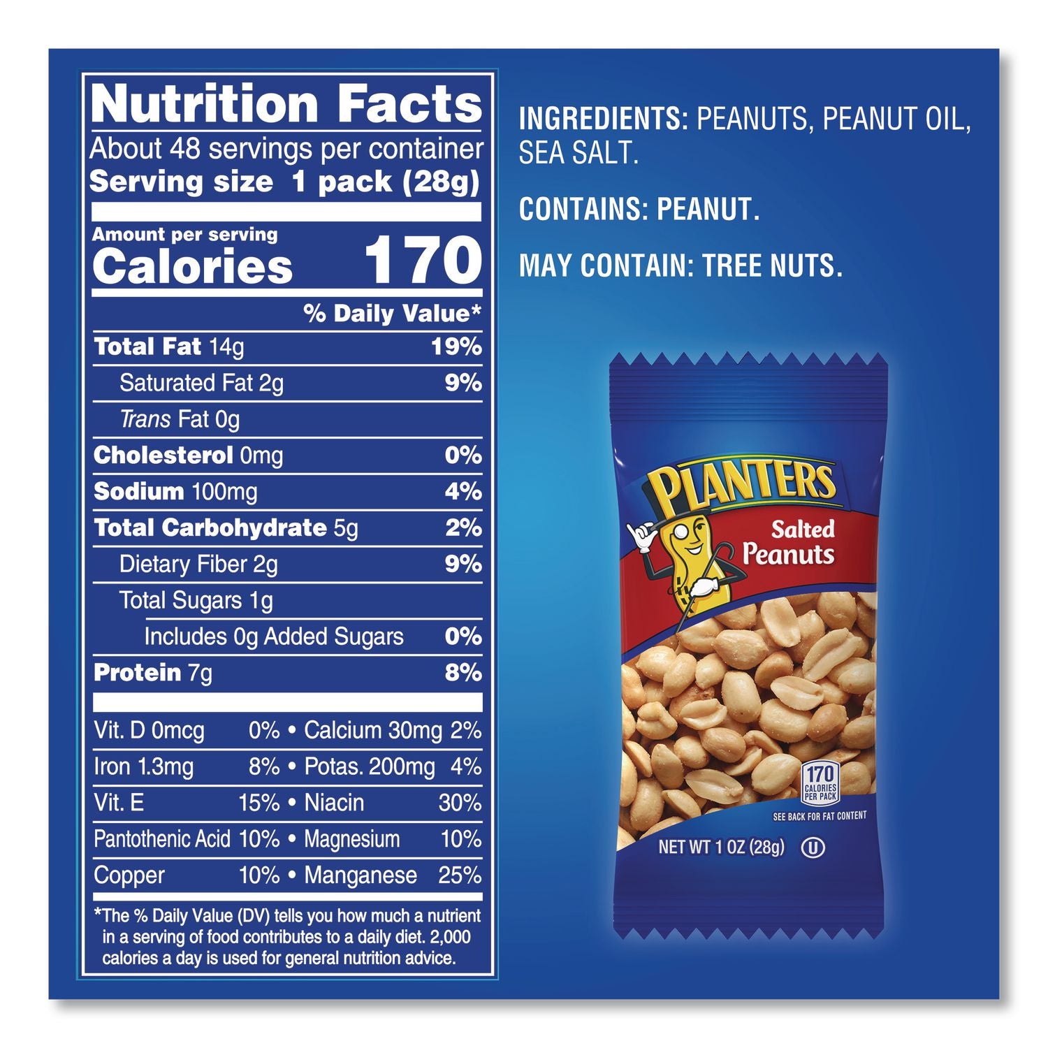Salted Peanuts, 1 oz Pack, 48/Box, Ships in 1-3 Business Days