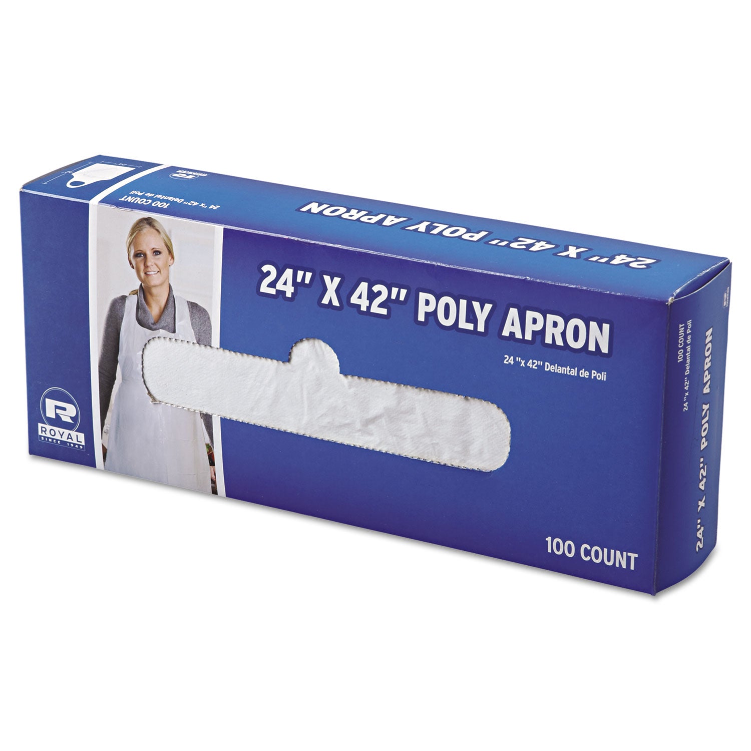 Poly Apron, 24 x 42, One Size Fits All, White, 100/Pack, 10 Packs/Carton - 