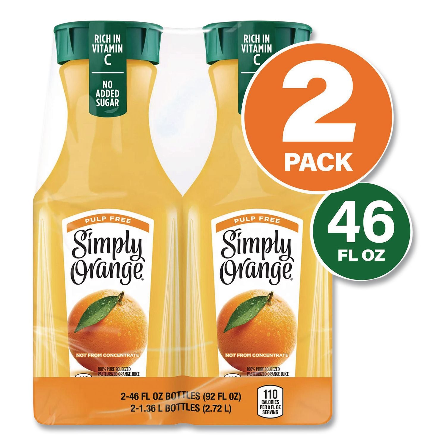 Orange Juice Pulp Free, 52 oz Bottle, 2/Pack, Ships in 1-3 Business Days