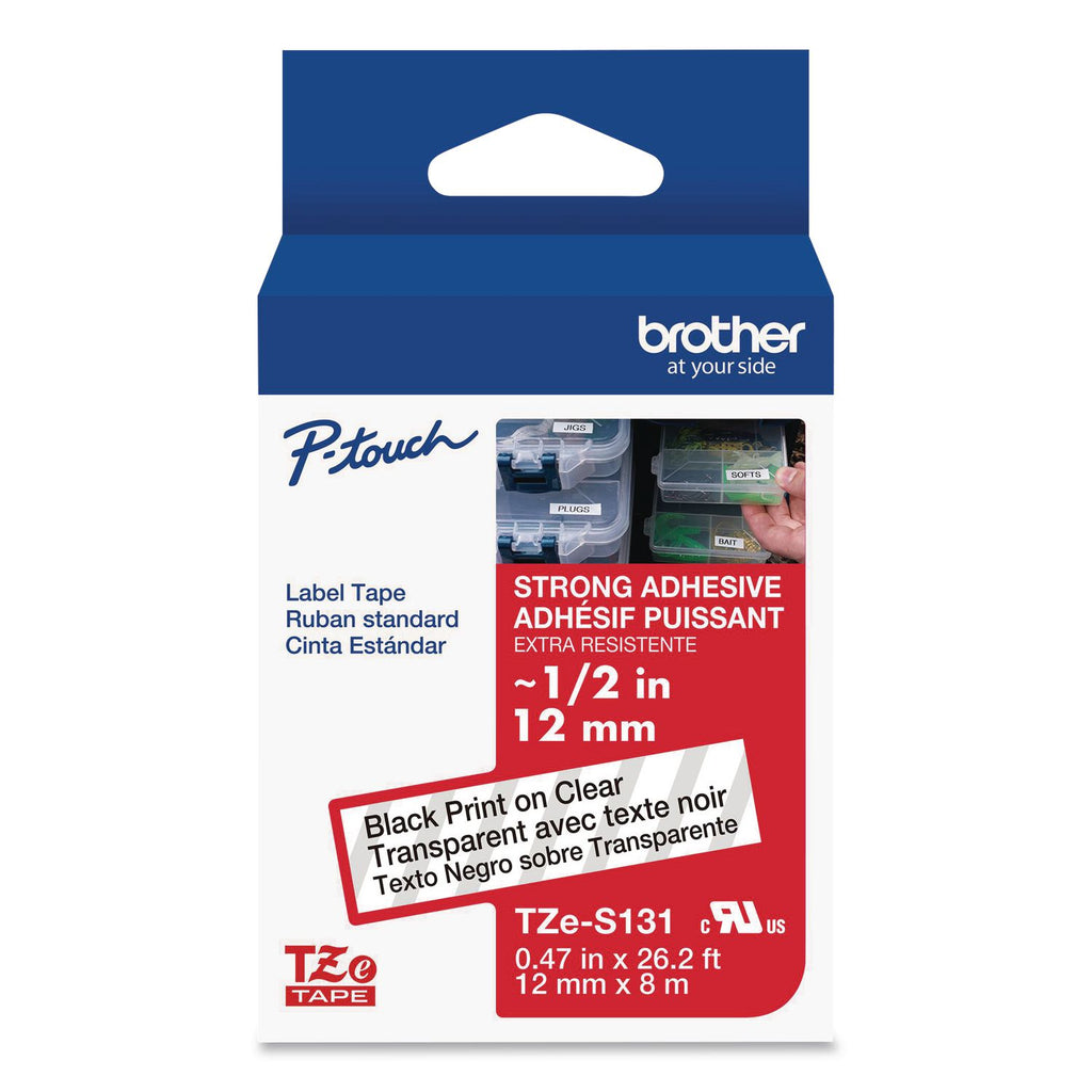 TZe Extra-Strength Adhesive Laminated Labeling Tape, 0.47" x 26.2 ft, Black on Clear