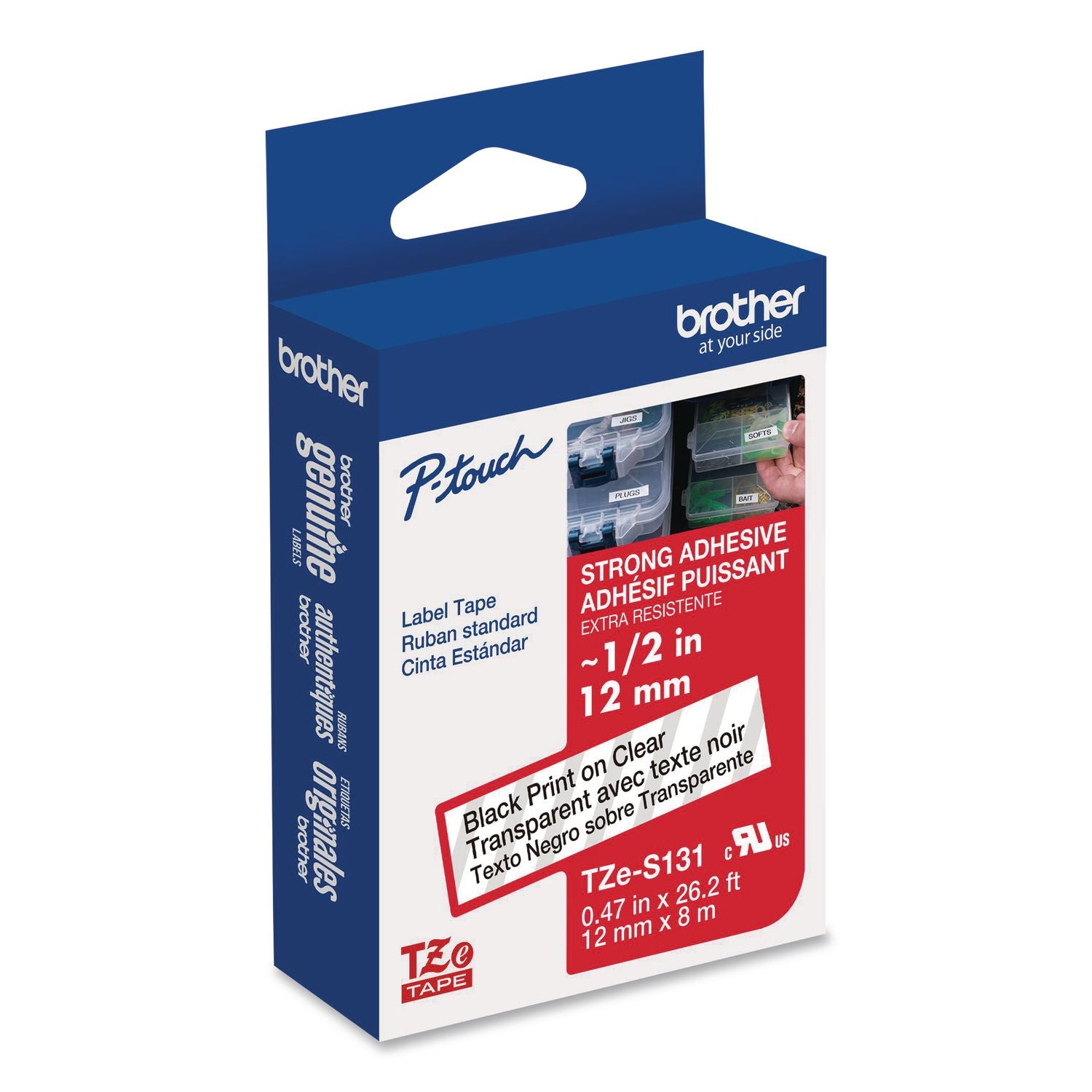 TZe Extra-Strength Adhesive Laminated Labeling Tape, 0.47" x 26.2 ft, Black on Clear