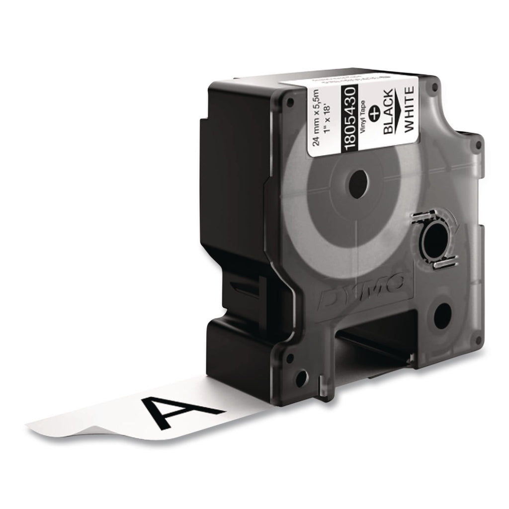 Rhino Permanent Vinyl Industrial Label Tape, 1" x 18 ft, White/Black Print
