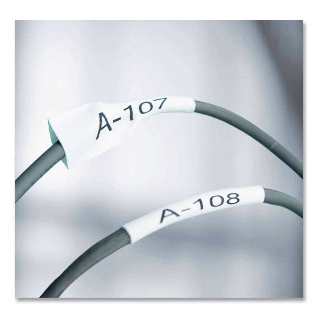 Rhino Heat Shrink Tubes Industrial Label Tape, 0.5" x 5 ft, White/Black Print