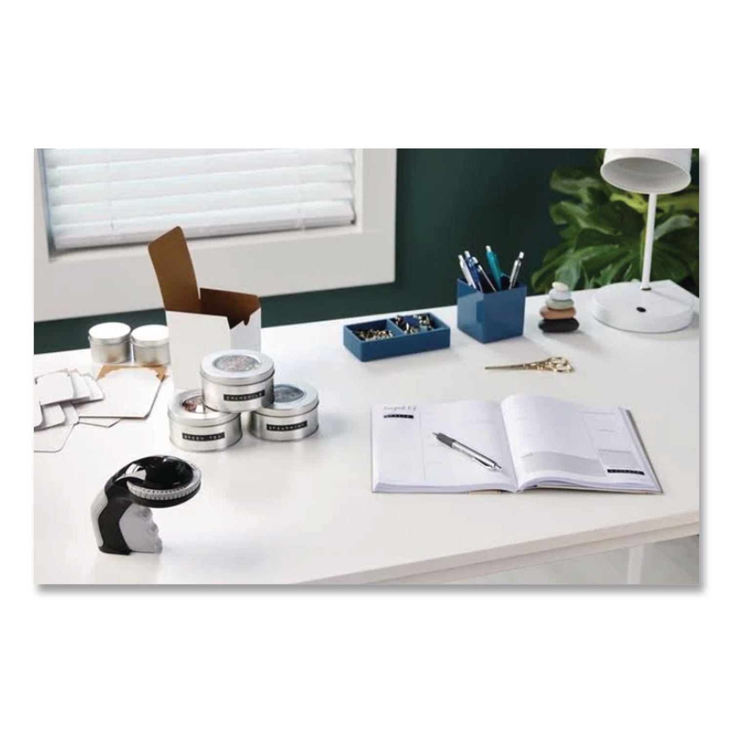 Self-Adhesive Glossy Labeling Tape for Embossers, 0.37" x 9.8 ft Roll, Black
