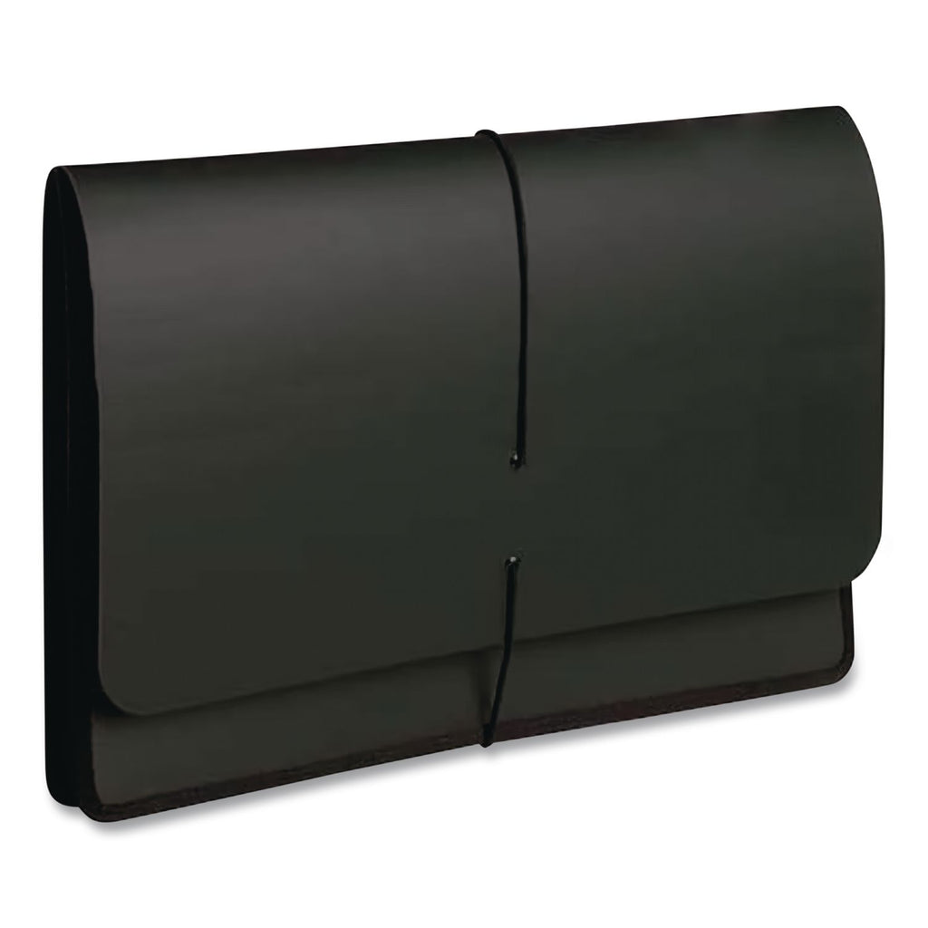 Extra-Wide Expanding Wallets with Elastic Cord, 5.25" Expansion, 1 Section, Elastic Cord Closure, Letter Size, Black, 10/Box
