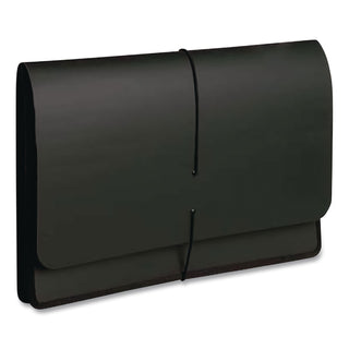 Extra-Wide Expanding Wallets with Elastic Cord, 5.25" Expansion, 1 Section, Elastic Cord Closure, Letter Size, Black, 10/Box