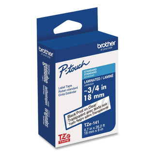 TZe Standard Adhesive Laminated Labeling Tape, 0.7" x 26.2 ft, Black on Clear