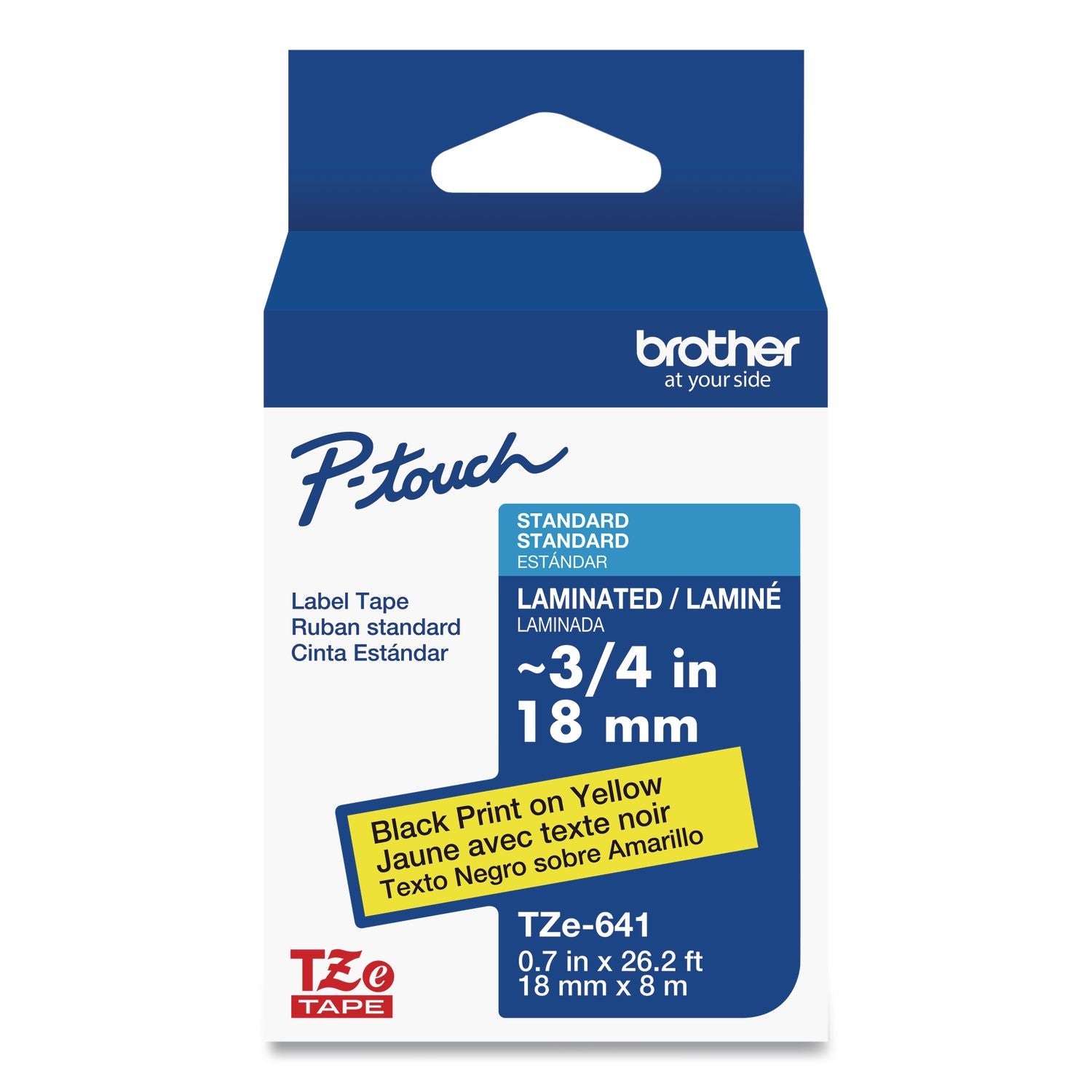 TZe Standard Adhesive Laminated Labeling Tape, 0.7" x 26.2 ft, Black on Yellow