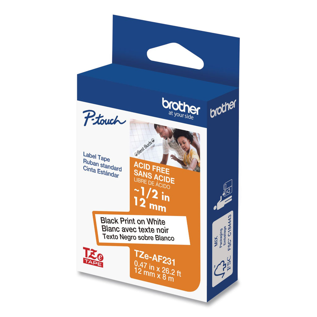 TZ Photo-Safe Tape Cartridge for P-Touch Labelers, 0.47" x 26.2 ft, Black on White