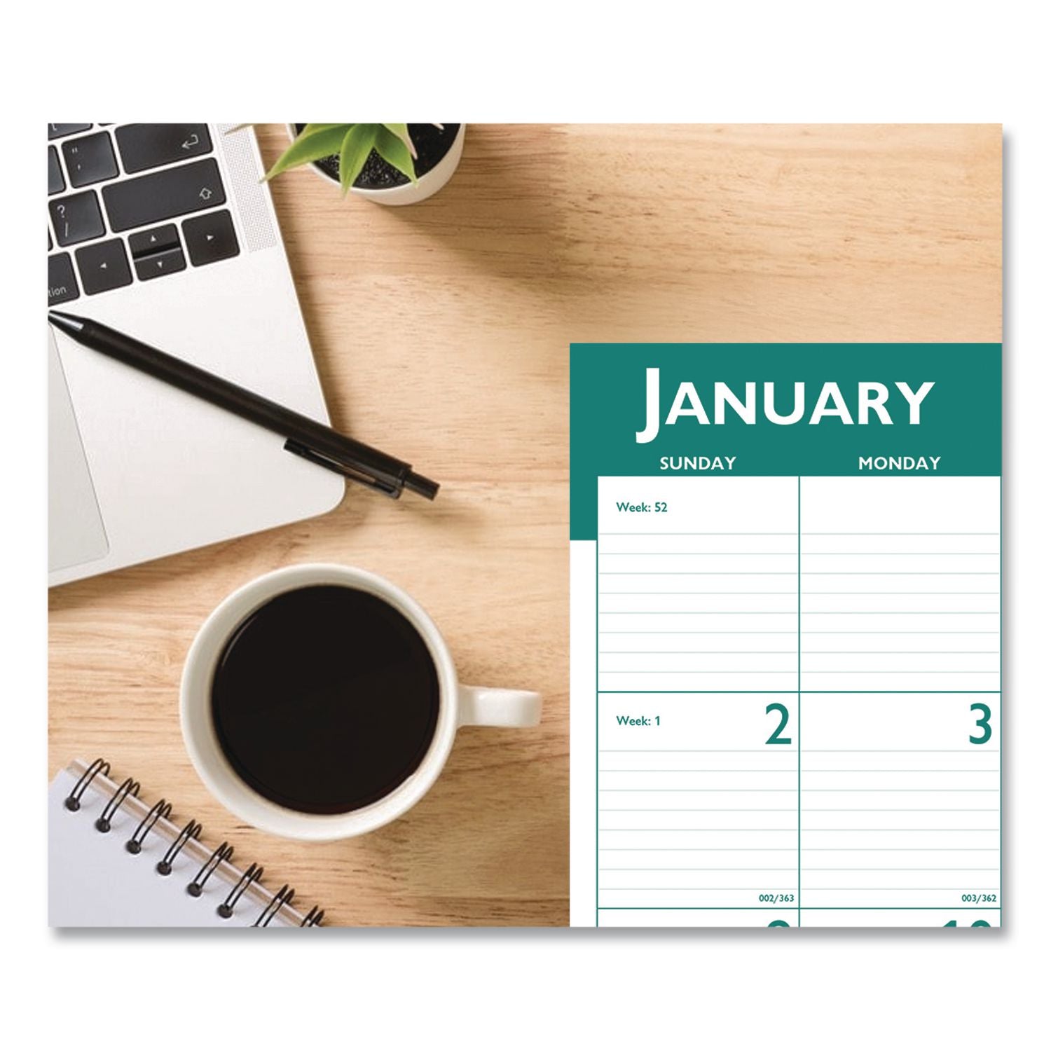 Express Track Monthly Desk Pad Calendar, 22 x 17, White/Teal Sheets, Teal Binding, Blue Corners, 13-Month(Jan-Jan): 2024-2025