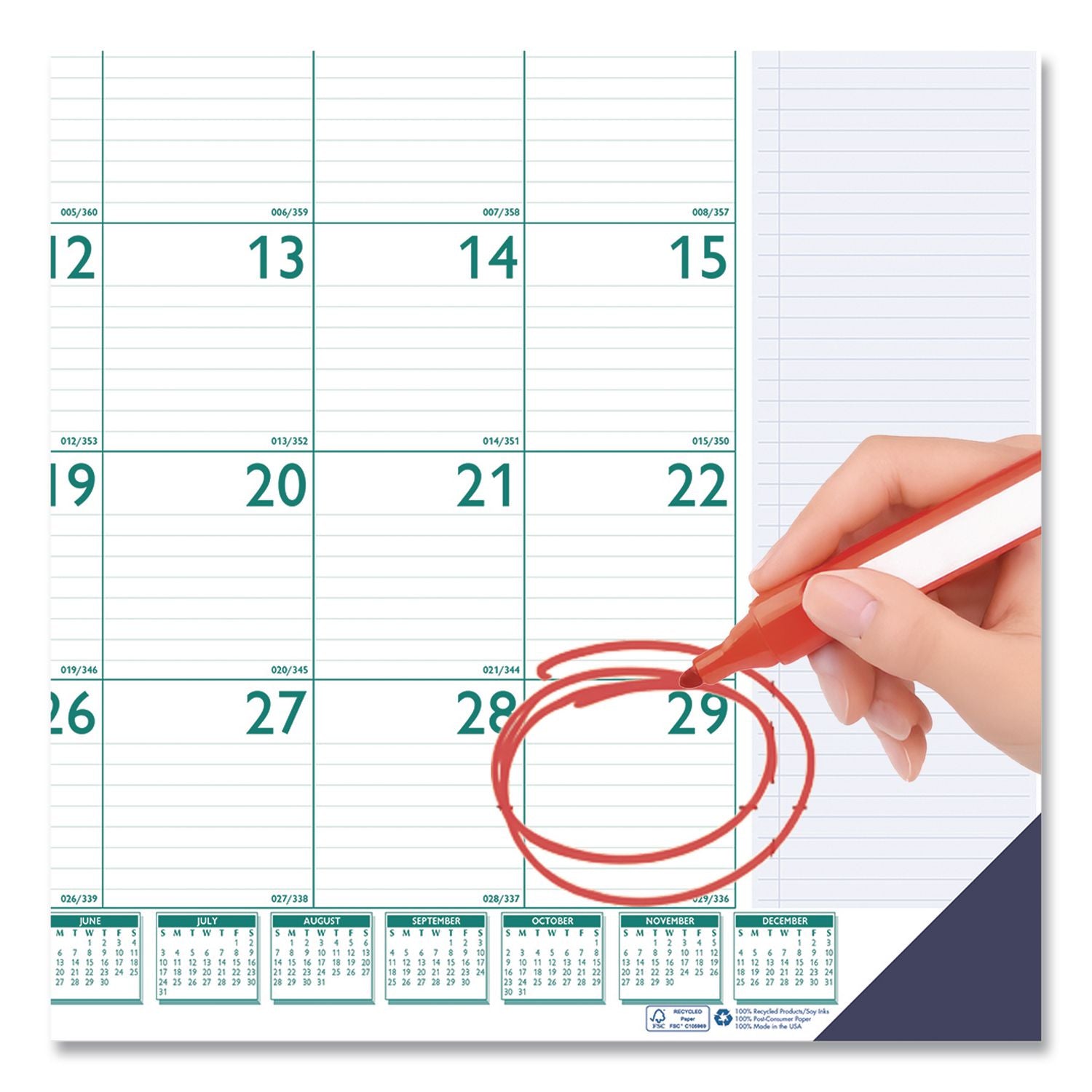 Express Track Monthly Desk Pad Calendar, 22 x 17, White/Teal Sheets, Teal Binding, Blue Corners, 13-Month(Jan-Jan): 2024-2025