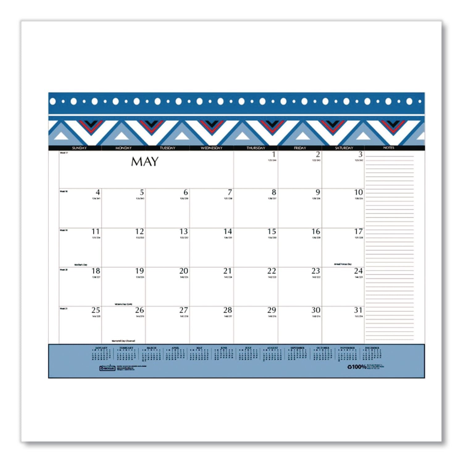 Recycled Desk Pad Calendar, Geometric Artwork, 22 x 17, White Sheets, Black Binding/Corners,12-Month (Jan to Dec): 2024