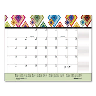 Recycled Desk Pad Calendar, Geometric Artwork, 22 x 17, White Sheets, Black Binding/Corners,12-Month (Jan to Dec): 2024