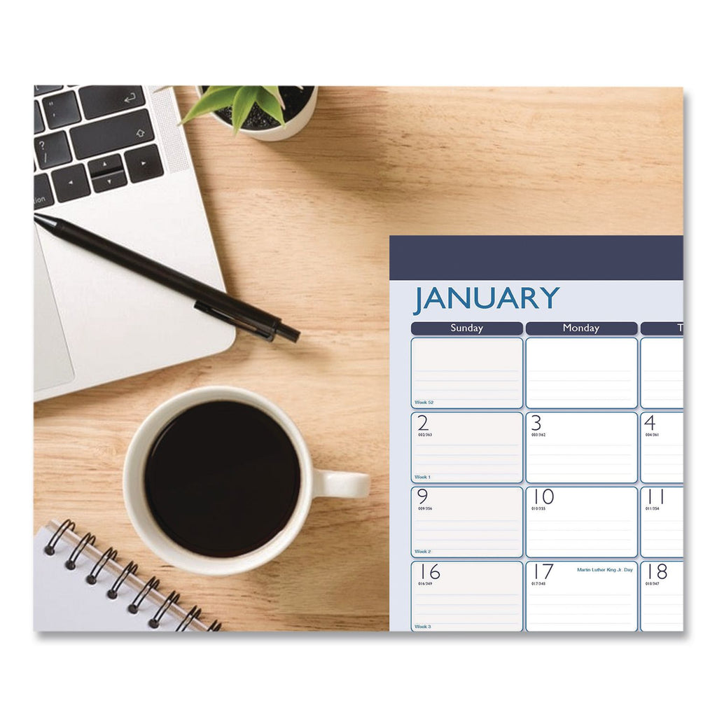 Recycled Contempo Desk Pad Calendar, 22 x 17, White/Blue Sheets, Blue Binding, Blue Corners, 12-Month (Jan to Dec): 2024