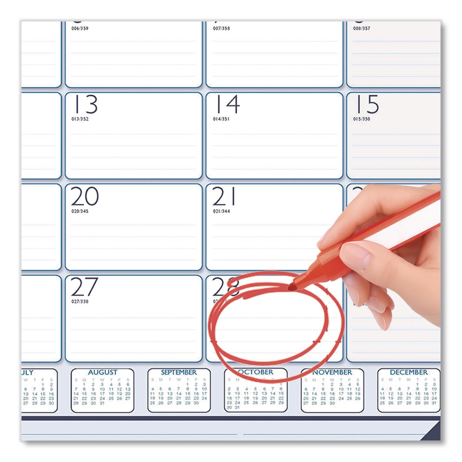 Recycled Contempo Desk Pad Calendar, 22 x 17, White/Blue Sheets, Blue Binding, Blue Corners, 12-Month (Jan to Dec): 2024