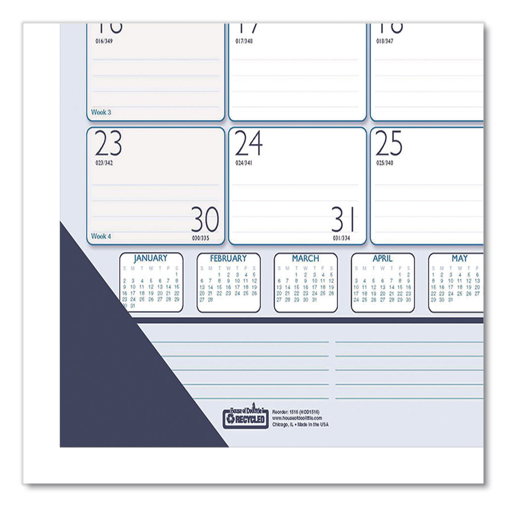 Recycled Contempo Desk Pad Calendar, 22 x 17, White/Blue Sheets, Blue Binding, Blue Corners, 12-Month (Jan to Dec): 2024