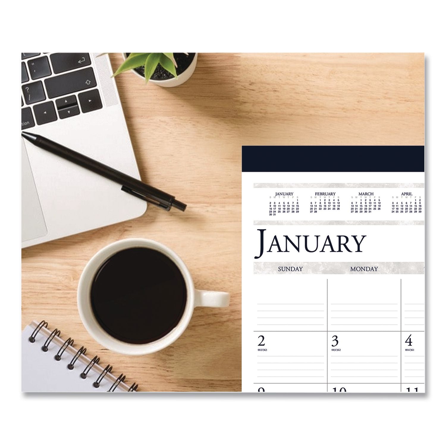 Executive Monthly Desk Pad Calendar, 24 x 19, White/Blue Sheets, Blue Corners, 12-Month (Jan to Dec): 2024