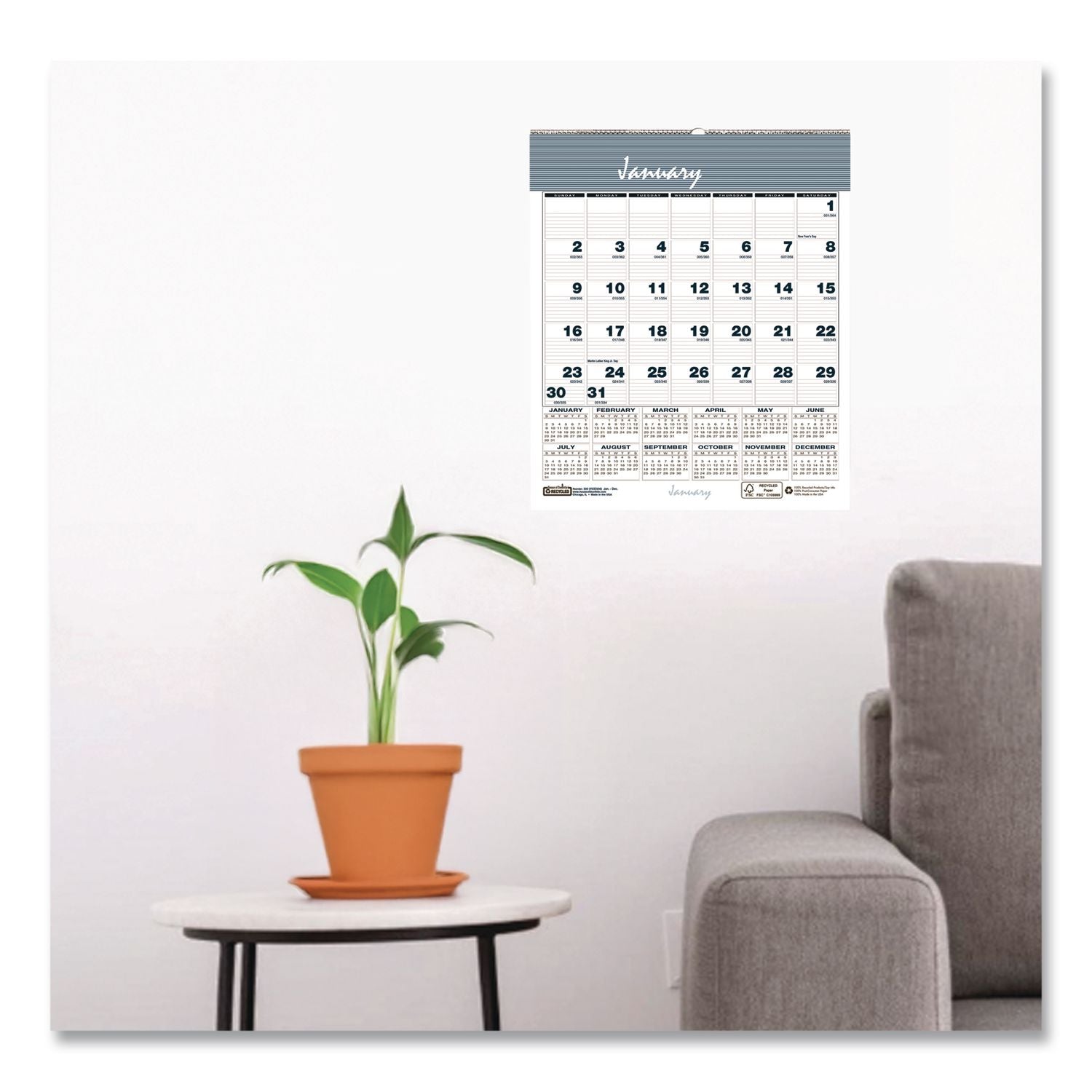 House of Doolittle Bar Harbor Monthly Wall Calendar - Julian Dates - Monthly - 12 Month - January 2024 - December 2024 - 1 Month Single Page Layout - 7" x 6" Sheet Size - Wire Bound - Wedgewood Blue - Reference Calendar, Hanger - 1 Each