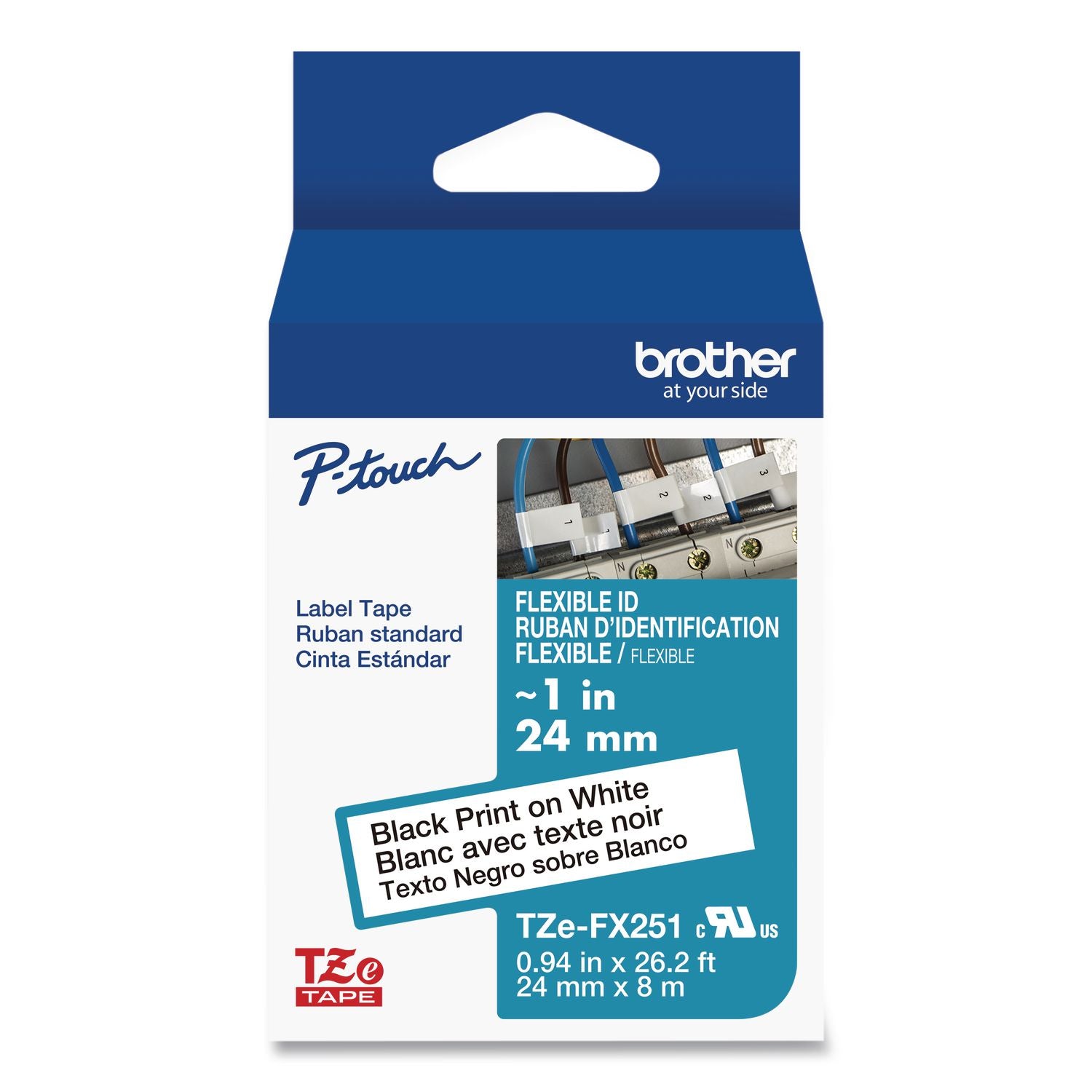 TZe Flexible Tape Cartridge for P-Touch Labelers, 0.94" x 26.2 ft, Black on White