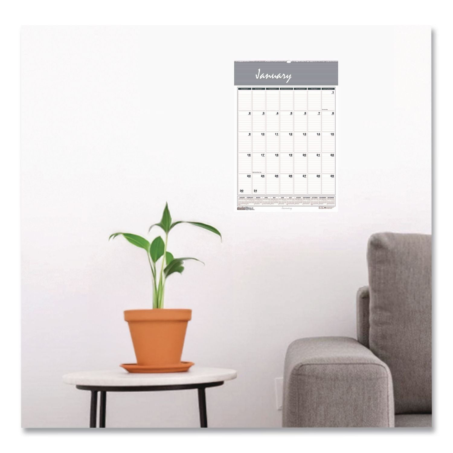Bar Harbor Recycled Wirebound Monthly Wall Calendar, 15.5 x 22, White/Blue/Gray Sheets, 12-Month (Jan-Dec): 2024