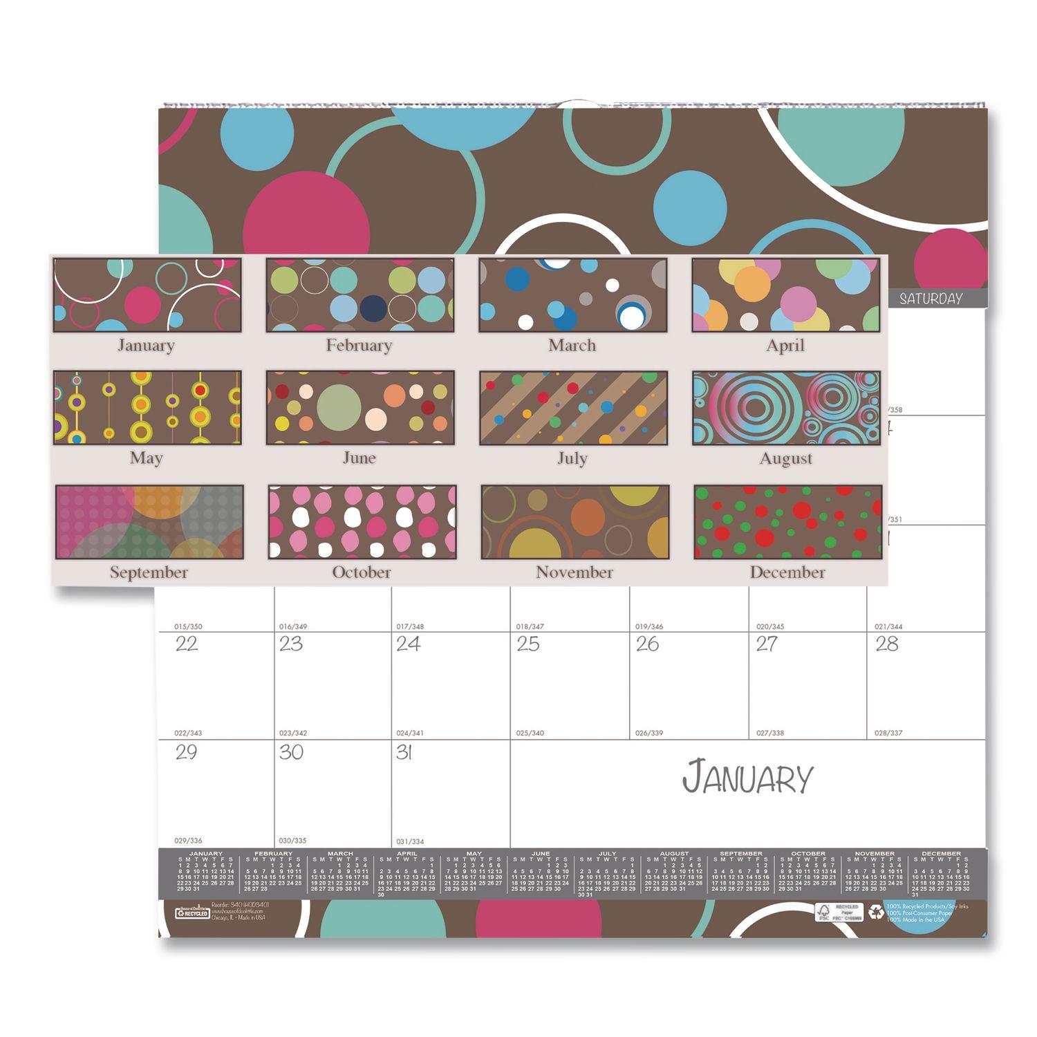 Recycled Bubbleluxe Wall Calendar, Bubbleluxe Artwork, 12 x 12, White/Multicolor Sheets, 12-Month (Jan to Dec): 2024