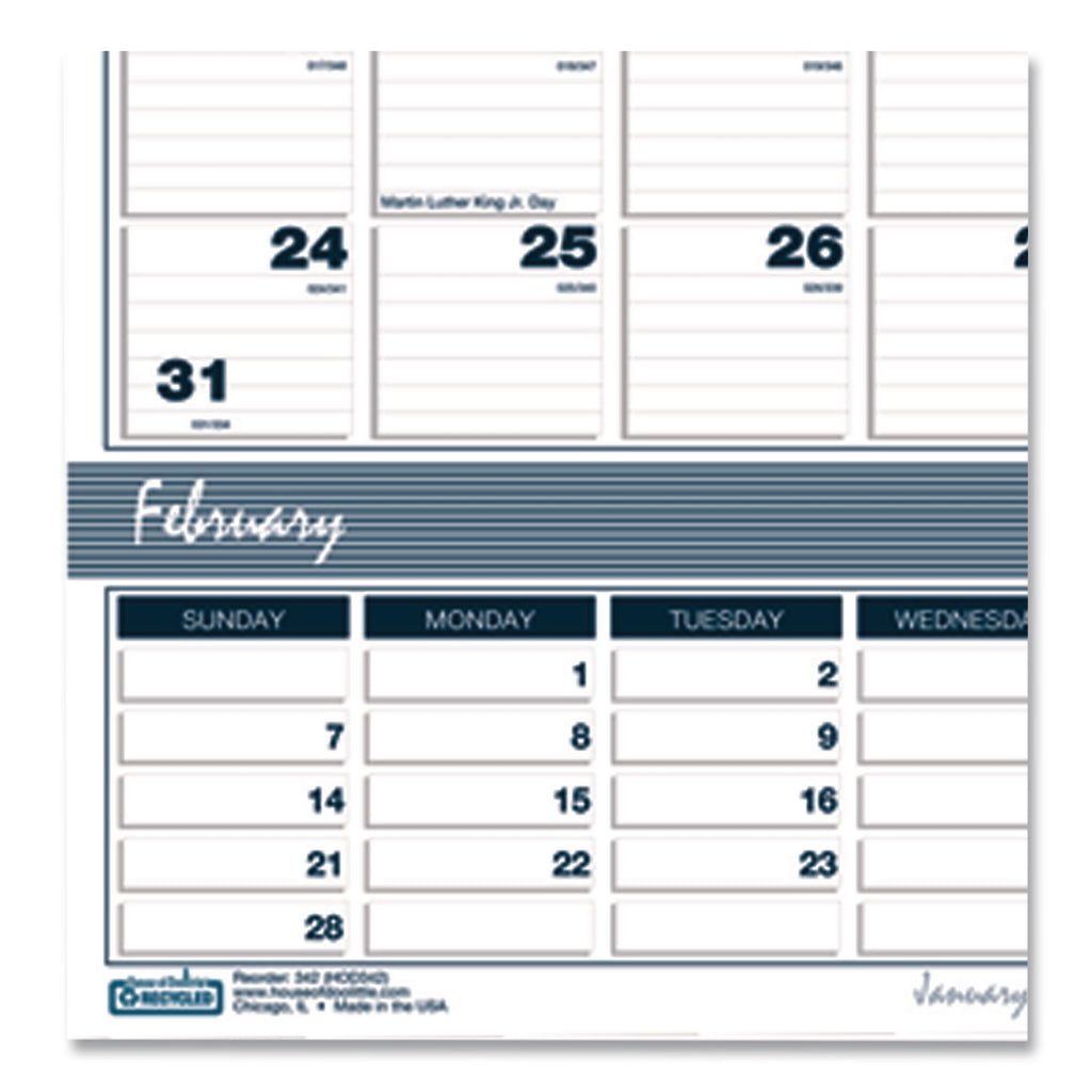 Bar Harbor Recycled Wirebound 3-Months-per-Page Wall Calendar, 12 x 17, White/Blue/Gray Sheets, 14-Month (Dec-Jan): 2023-2025