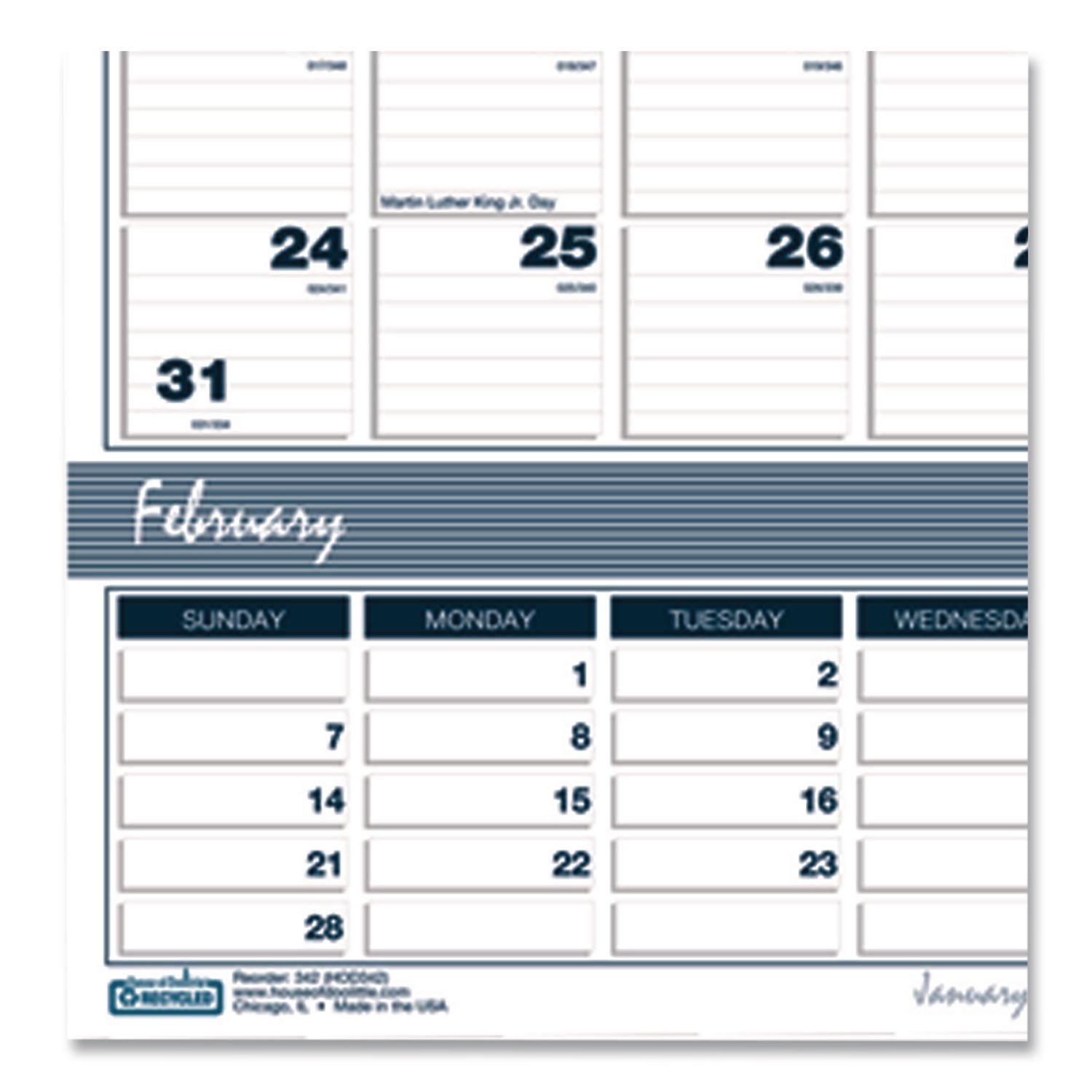 Bar Harbor Recycled Wirebound 3-Months-per-Page Wall Calendar, 12 x 17, White/Blue/Gray Sheets, 14-Month (Dec-Jan): 2023-2025