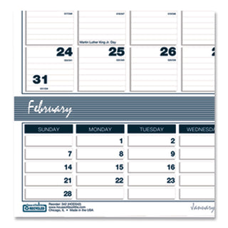 Bar Harbor Recycled Wirebound 3-Months-per-Page Wall Calendar, 12 x 17, White/Blue/Gray Sheets, 14-Month (Dec-Jan): 2023-2025