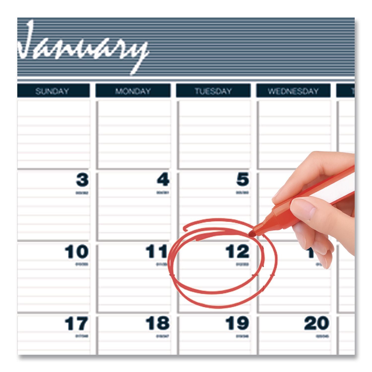 Bar Harbor Recycled Wirebound 3-Months-per-Page Wall Calendar, 12 x 17, White/Blue/Gray Sheets, 14-Month (Dec-Jan): 2023-2025