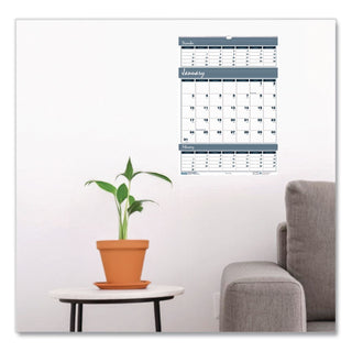 Bar Harbor Recycled Wirebound 3-Months-per-Page Wall Calendar, 15.5 x 22, White/Blue/Gray Sheets, 14-Month(Dec-Jan):2023-2025