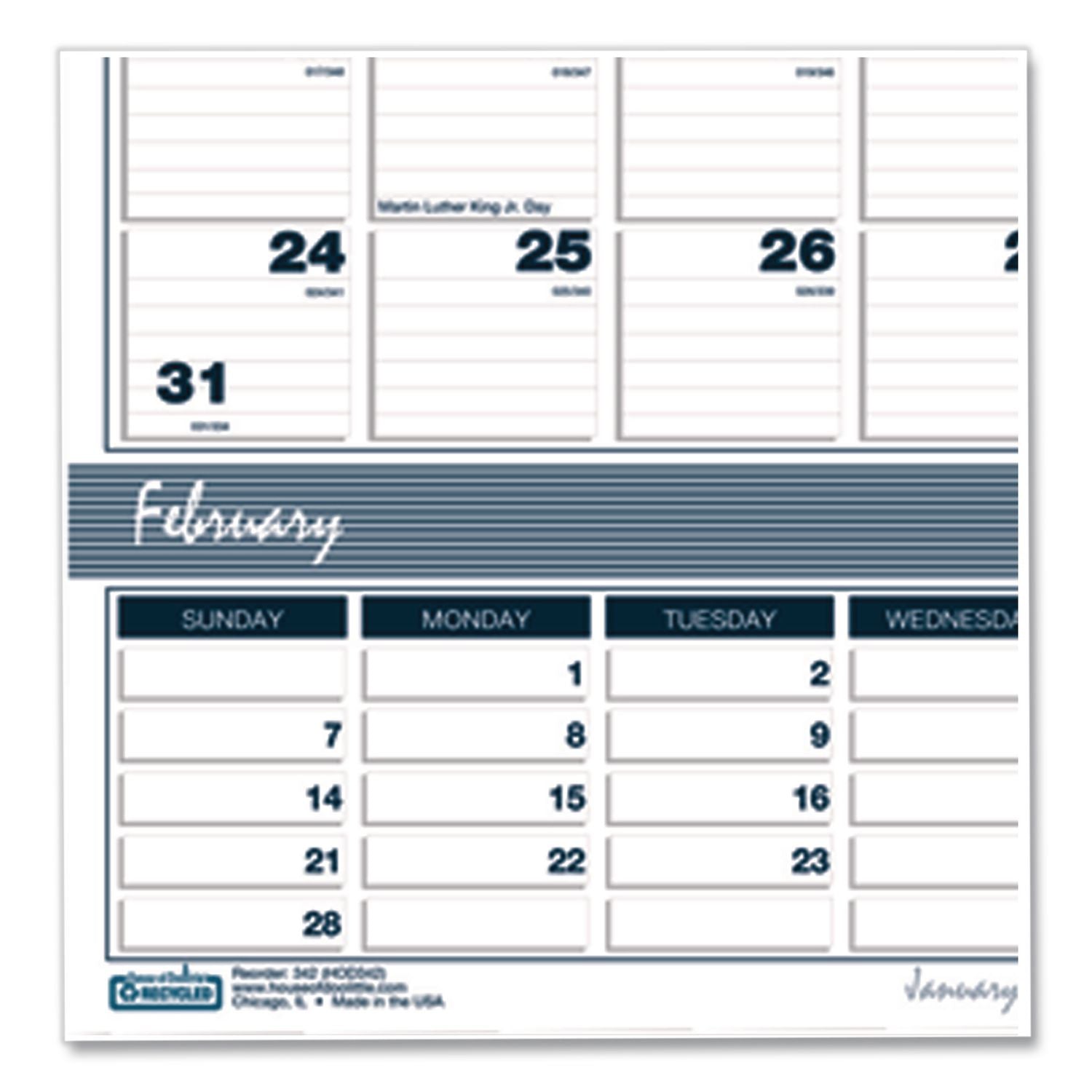 Bar Harbor Recycled Wirebound 3-Months-per-Page Wall Calendar, 15.5 x 22, White/Blue/Gray Sheets, 14-Month(Dec-Jan):2023-2025