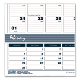 Bar Harbor Recycled Wirebound 3-Months-per-Page Wall Calendar, 15.5 x 22, White/Blue/Gray Sheets, 14-Month(Dec-Jan):2023-2025