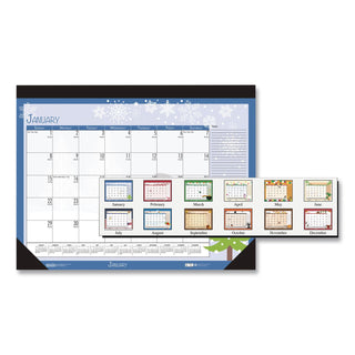 Recycled Desk Pad Calendar, Illustrated Seasons Artwork, 18.5 x 13, Black Binding/Corners,12-Month (Jan to Dec): 2024